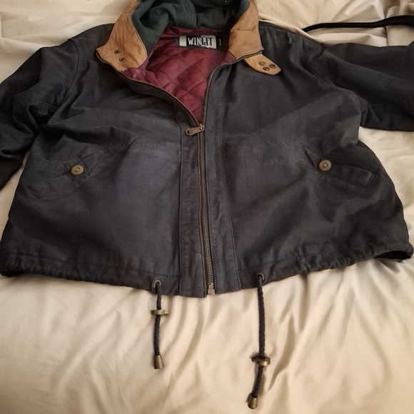 Vintage Winlit Navy and Brown Women's Suede And Leather Bomber Jacket - Picture 8 of 9
